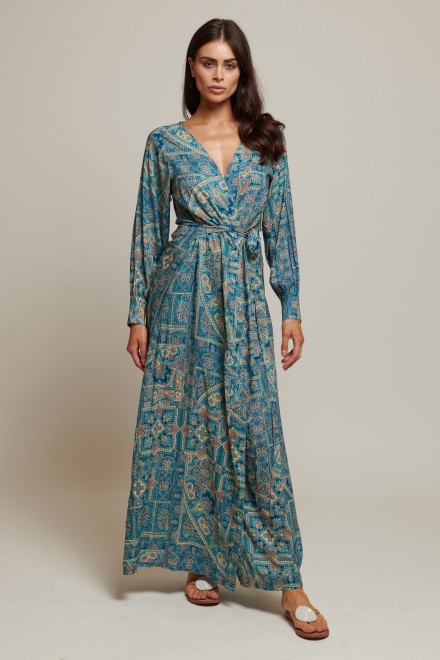 ABITO LUNGO A PORTAFOGLIO FOULARD BLU