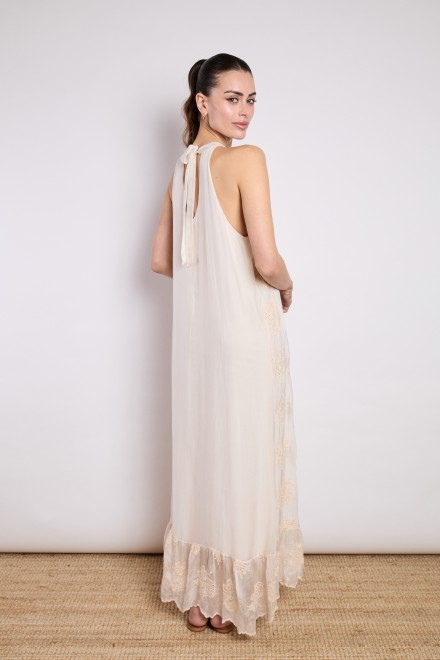 ABITO LUNGO AMERICANA CHIFFON SETA BEIGE
