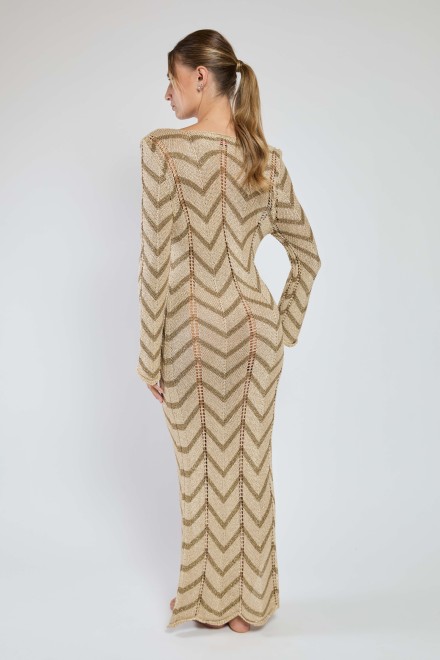 ABITO LUNGO CHEVRON MARBELLA BEIGE-ORO