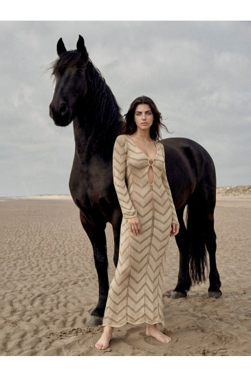 ABITO LUNGO CHEVRON MARBELLA BEIGE-ORO