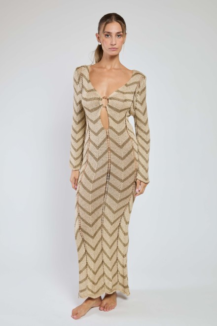 ABITO LUNGO CHEVRON MARBELLA BEIGE-ORO