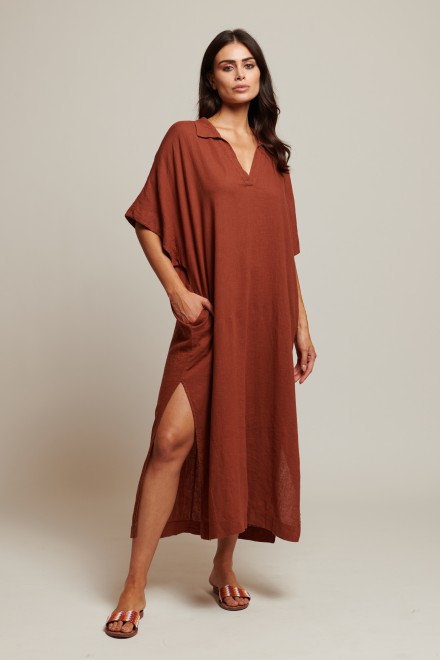 ABITO LUNGO LINO CIOCCOLATO