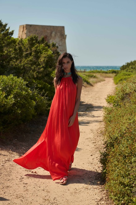 ABITO LUNGO SCOLLO AMERICANA RASO