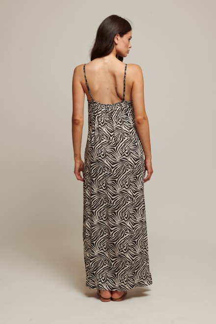 ABITO LUNGO SPALLINA ANIMALIER NERO