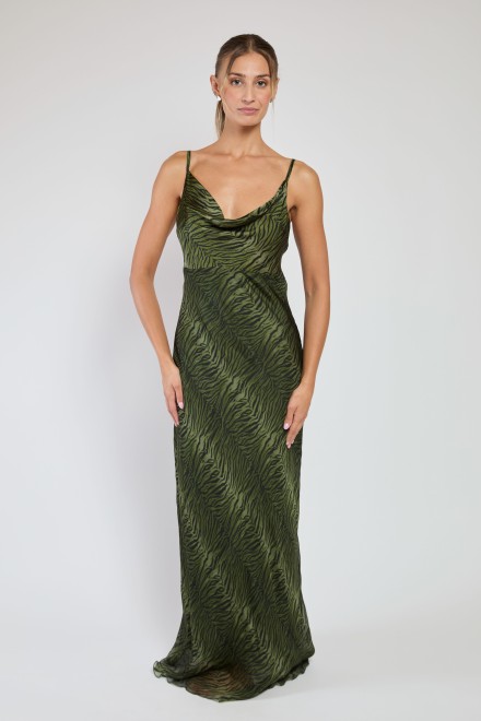 ABITO LUNGO SPALLINA ANIMALIER VERDE