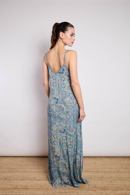 ABITO LUNGO SPALLINA FOULARD BLU