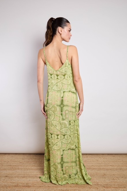 ABITO LUNGO SPALLINA FOULARD VERDE