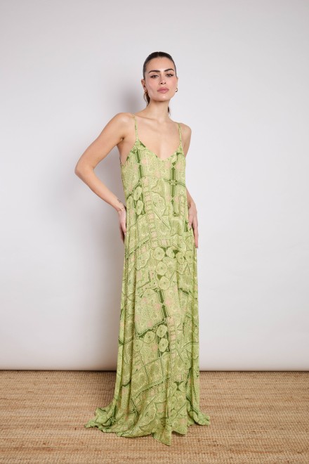 ABITO LUNGO SPALLINA FOULARD VERDE