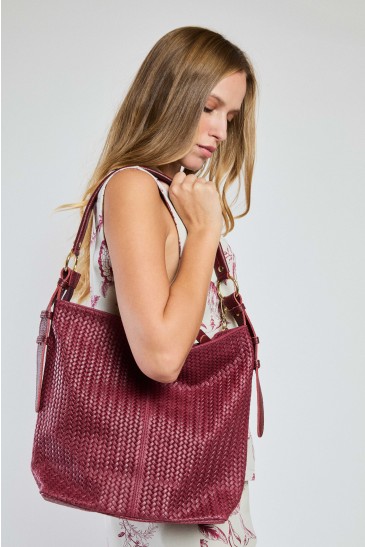 BORSA PELLE INTRECCIATA BORDEAUX