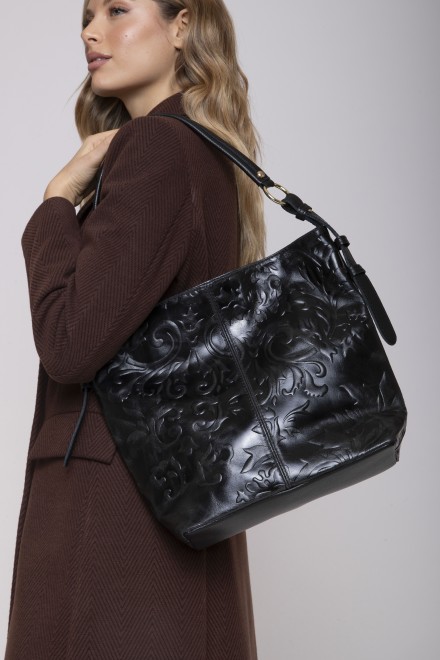 BORSA PELLE LAVORATA NERO