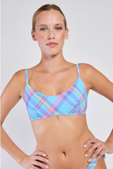 BRASSIERE TOP CHECK ACQUA
