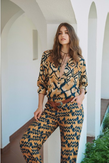 CAMICIA ROMBO CAMMELLO-BLU