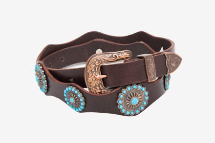 CINTURA CUOIO BORCHIE E PIETRE TURCHESI