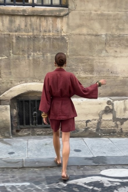 KIMONO CORTO LINO ROSSO