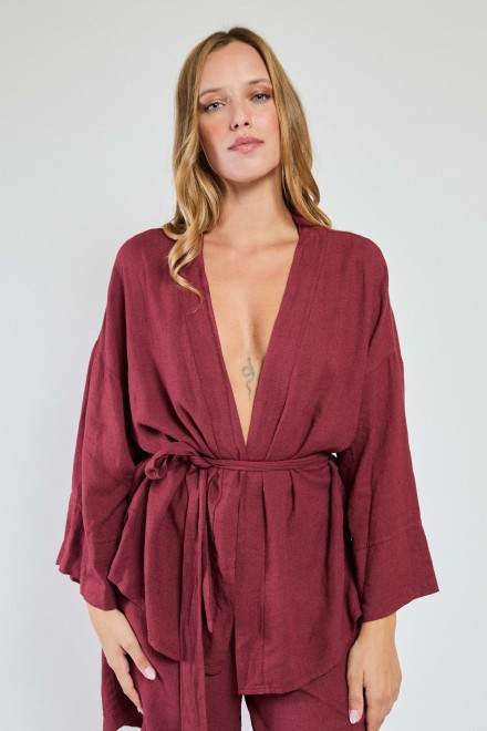 KIMONO CORTO LINO ROSSO