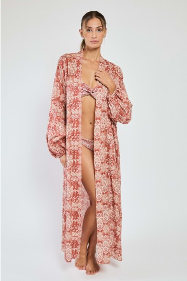 KIMONO LUNGO BON TON NOCE