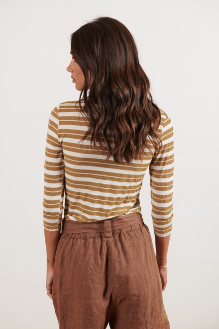MAGLIA A BARCHETTA LUREX RIGHE ORO-AVORIO