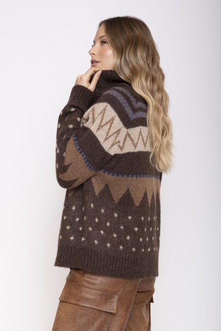 MAGLIA DISEGNO COLLO ALTO TRICOT MORO