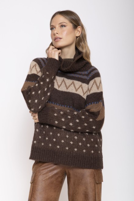 MAGLIA DISEGNO COLLO ALTO TRICOT MORO