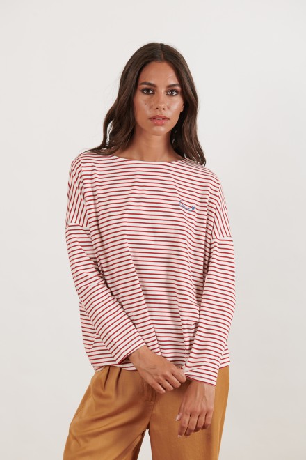 MAGLIA RIGHE LOVE BIANCO-ROSSO