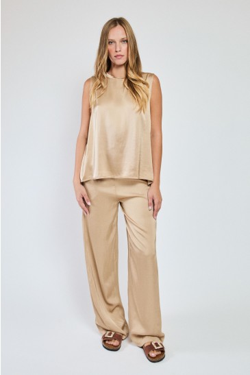 PANTALONE A PALAZZO SATIN SABBIA