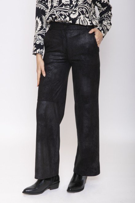 PANTALONE A PALAZZO SUEDE NERO
