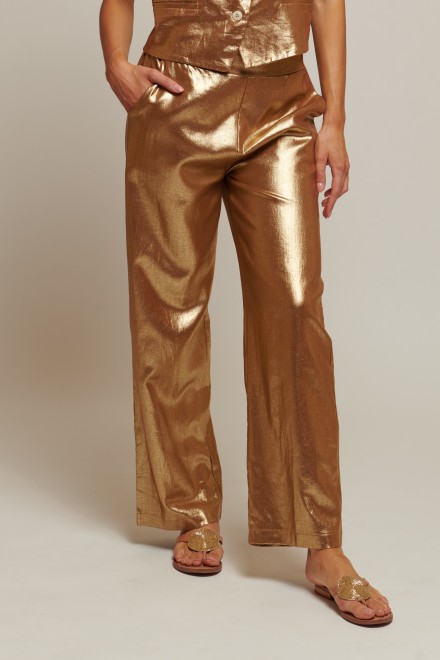 PANTALONE LINO SPALMATO ORO