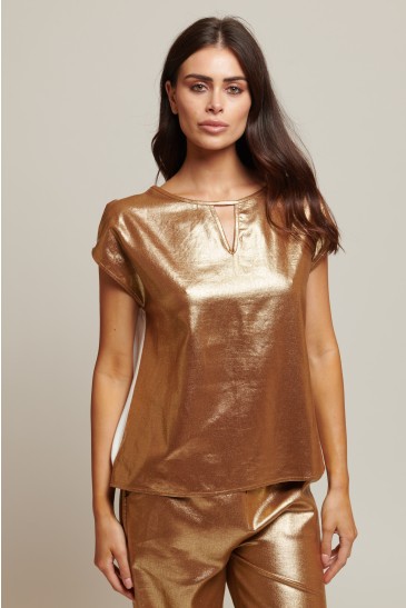 T-SHIRT LINO SPALMATO ORO