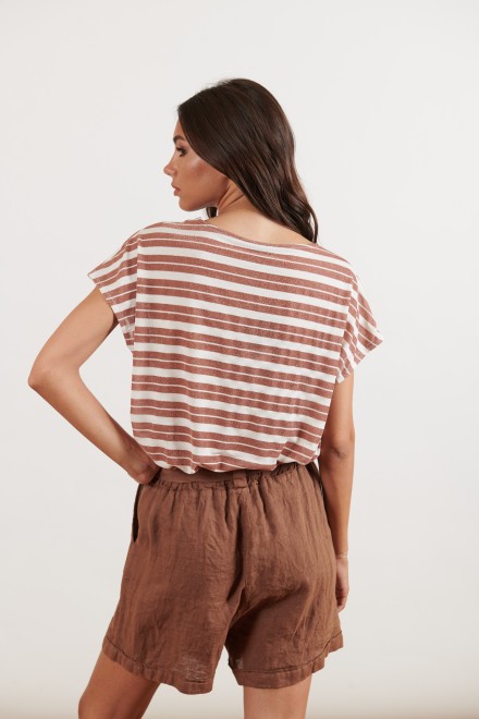 T-SHIRT OVER LUREX RIGHE RAME-AVORIO