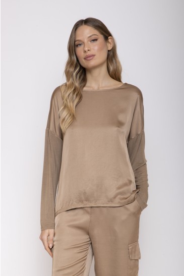 T-SHIRT SCOLLO A BARCHETTA SATIN SABBIA