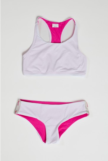 TOP+COULOTTE SPORT LOGO BIANCO-FUXIA