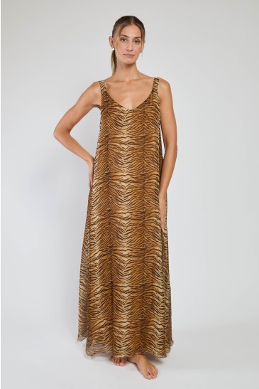 LONG ANIMAL PRINT DRESS NATURAL