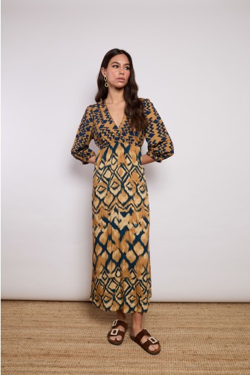 LONG CHEVRON/RHUMBO DRESS BLUE