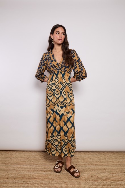 LONG CHEVRON/RHUMBO DRESS BLUE