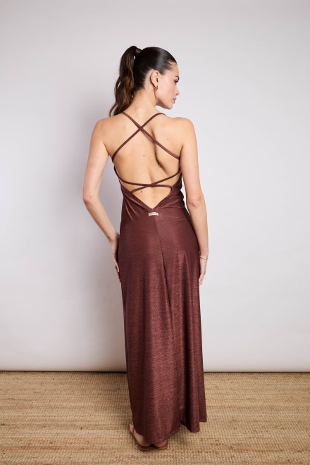 LONG LUREX DRESS CHOCOLATE