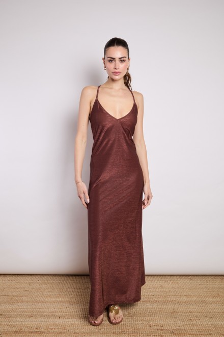 LONG LUREX DRESS CHOCOLATE