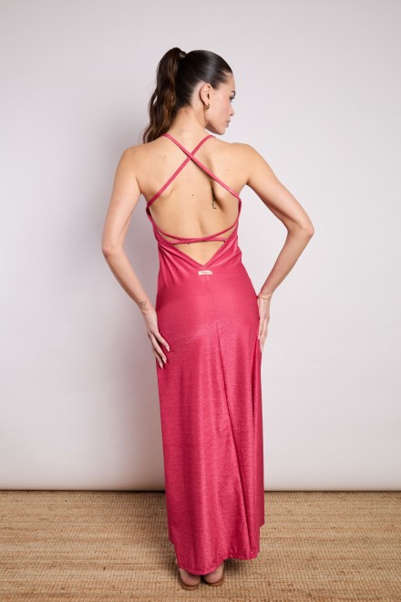 LONG LUREX DRESS RED