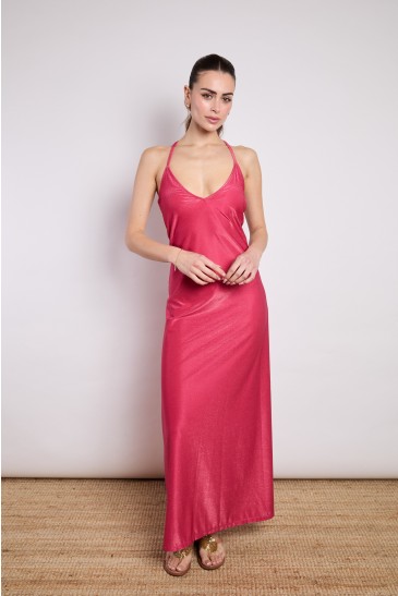 LONG LUREX DRESS RED