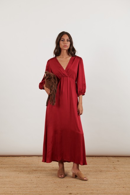 LONG SATIN DRESS BORDEAUX