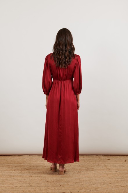 LONG SATIN DRESS BORDEAUX