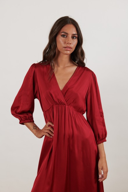 LONG SATIN DRESS BORDEAUX