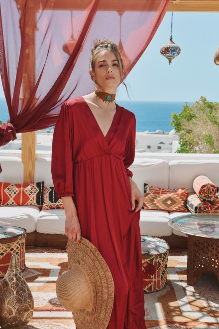 LONG SATIN DRESS BORDEAUX