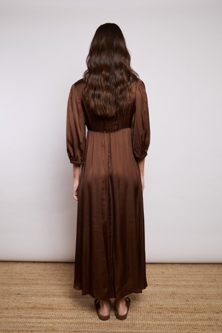 LONG SATIN DRESS CHOCOLATE