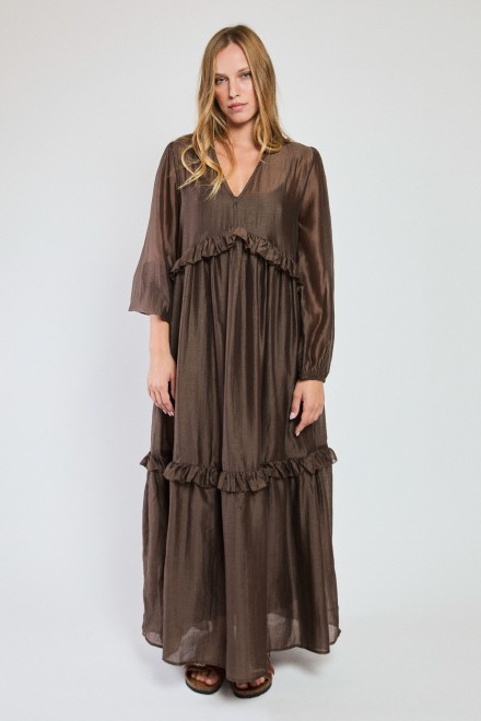 LONG RED GAUZE DRESS CHOCOLATE