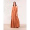 LONG DRESS WITH AMERICAN NECKLINE MARRONE