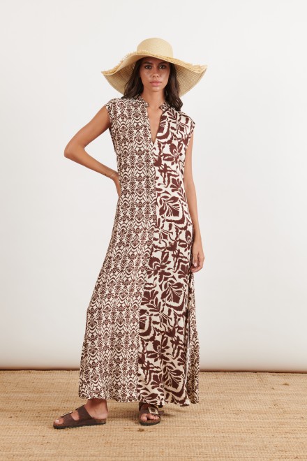 DAMASCUS LONG SLEEVELESS DRESS CHOCOLATE