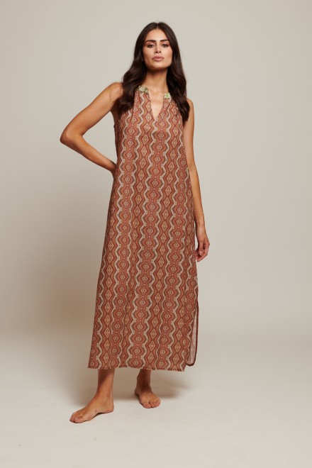 LONG ETHNIC SLEEVELESS DRESS GREEN