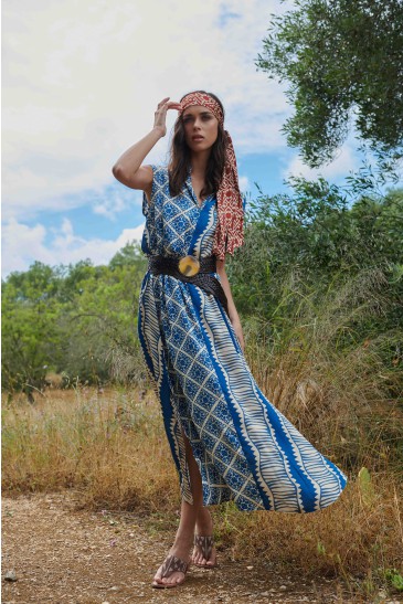 LONG SLEEVELESS DRESS FOULARD