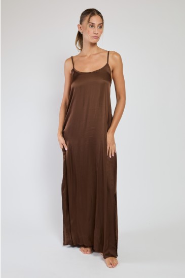 ECLIPSE SHOULDER LONG DRESS CHOCOLATE