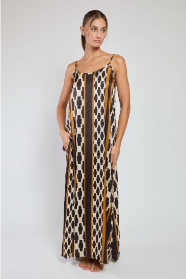 LONG ETHNIC SHOULDER DRESS COOKIE
